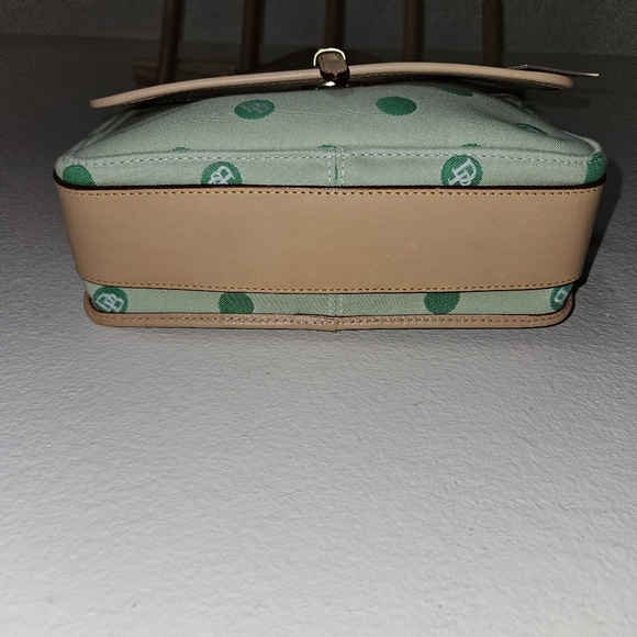 NWT Dooney & Bourke Green Polka Dot Flap Crossbody Canvas Leather Purse - Picture 14 of 14